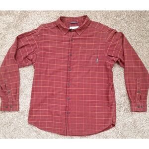 Columbia Mens Sz L Regular Red/Brown Plaid Flannel Long Sleeve Shirt 100% cotton